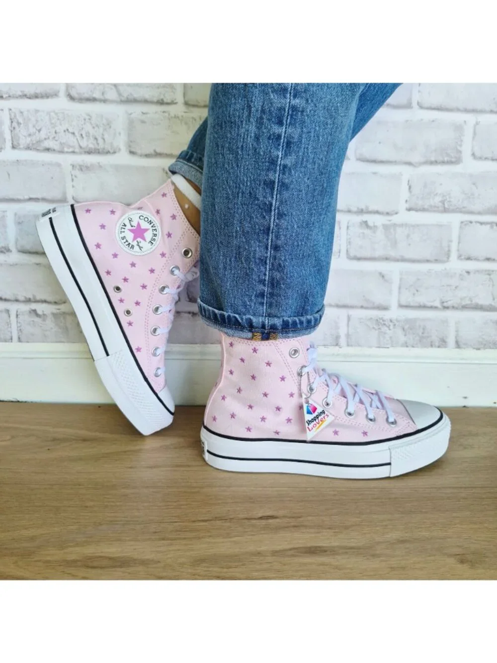 ⭐Converse CTAS Lift Hi Embroidered Stars Sz 9 Womens Shoes Sneakers Pink A17791C - Picture 2 of 11